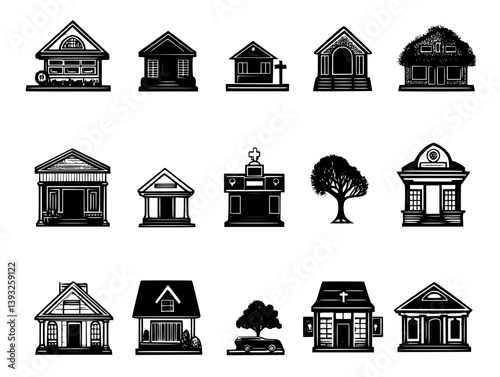 Collection of Funeral homes vector icons, Funeral homes vector illustrations
