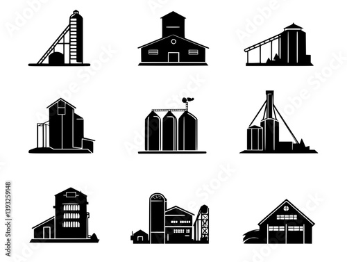 Collection of Grain elevators vector icons, Grain elevators vector illustrations