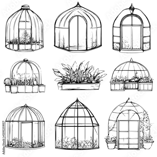 Collection of Greenhouses line vector designs, Greenhouses illustration art