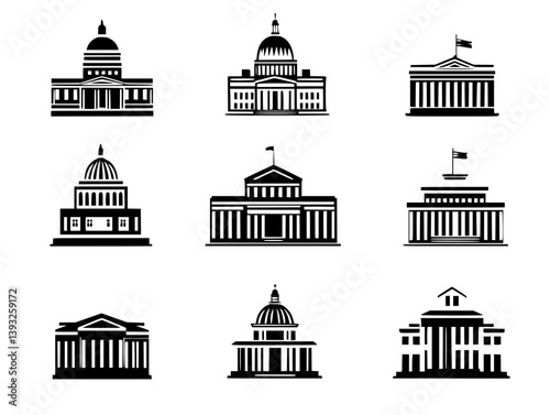 Collection of Government buildings vector icons, Government buildings vector illustrations