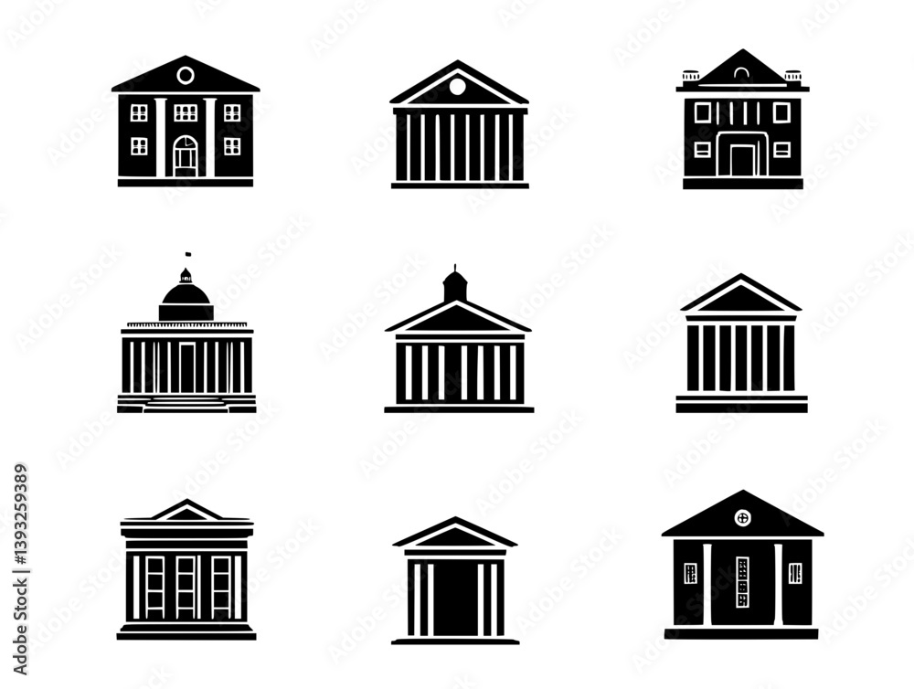 Collection of Institutional Buildings vector icons, Institutional Buildings vector illustrations Collection of Institutional Buildings vector icons, Institutional Buildings vector illustrations