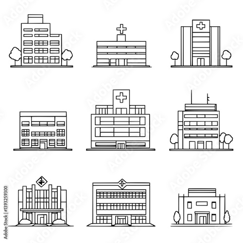 Collection of Hospitals line vector designs, Hospitals illustration art