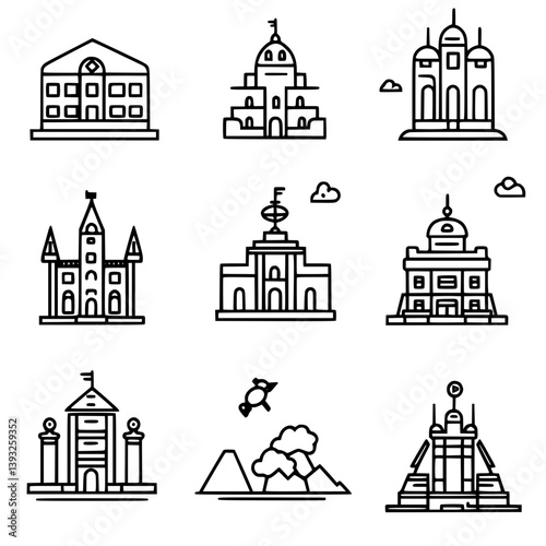 Collection of Hostels line vector designs, Hostels illustration art