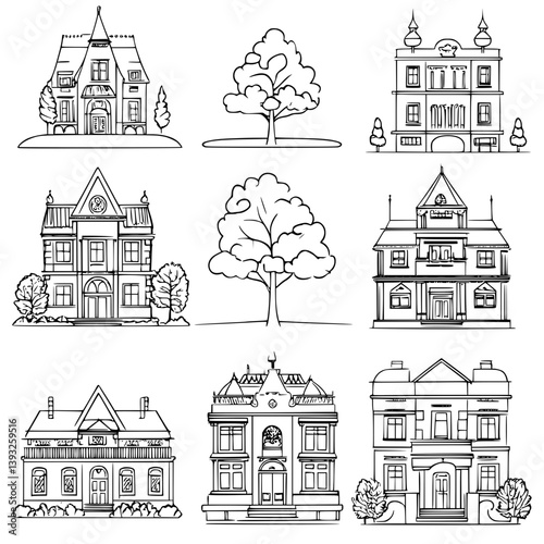 Collection of Mansions line vector designs, Mansions illustration art