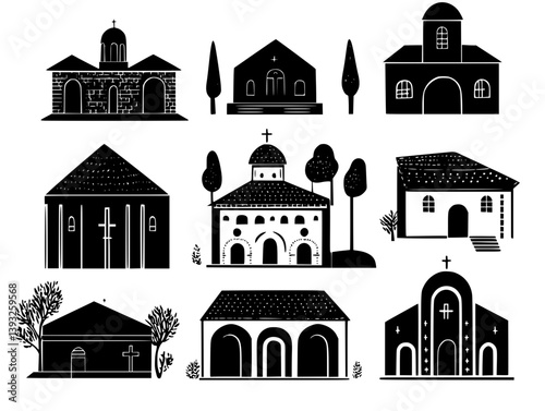 Collection of Monasteries vector icons, Monasteries vector illustrations