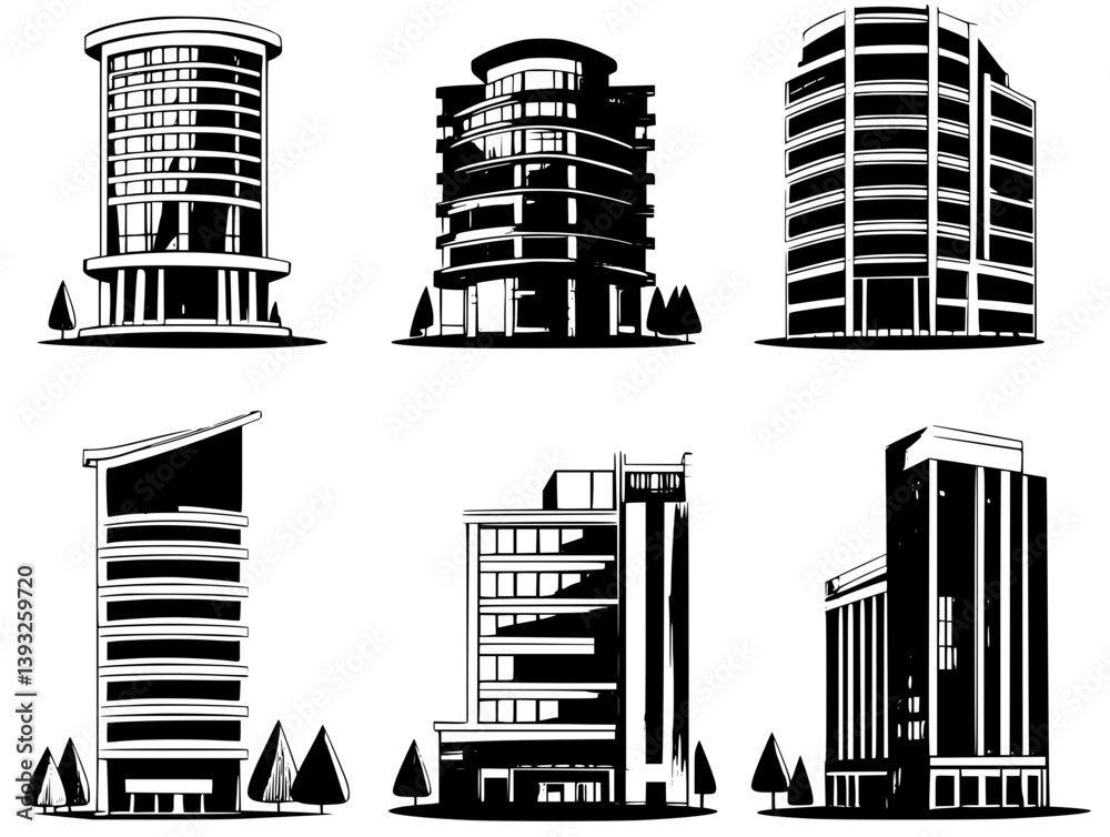 Fototapeta premium Collection of Office buildings vector icons, Office buildings vector illustrations
