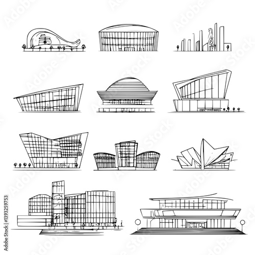Collection of Performing arts centers vector icons, Performing arts centers vector illustrations