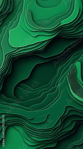 Dark green background falling light streaks bokeh particles abstract magic vertical