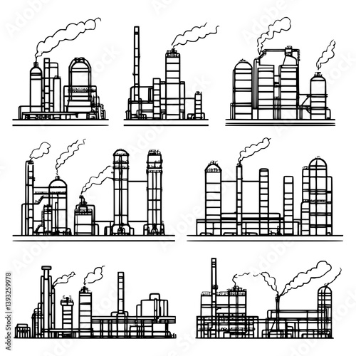 Collection of Refineries line vector designs, Refineries illustration art