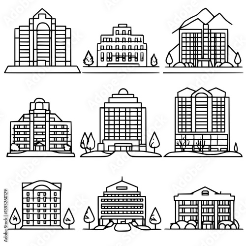 Collection of Sanatoriums line vector designs, Sanatoriums illustration art