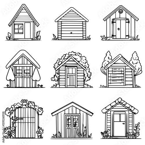 Collection of Sheds line vector designs, Sheds illustration art