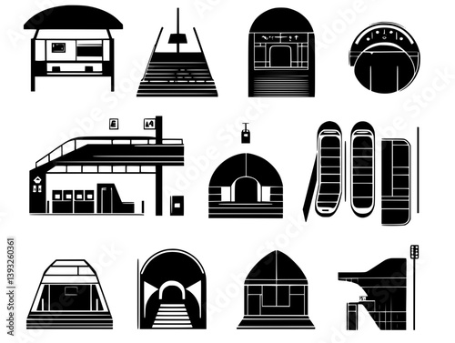 Collection of Subway stations vector icons, Subway stations vector illustrations