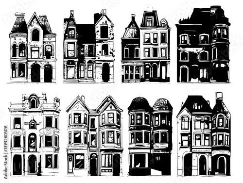 Collection of Townhouses vector icons, Townhouses vector illustrations