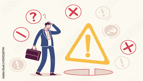 Confused Businessman Facing Risks And Challenges In Business Situation Illustration