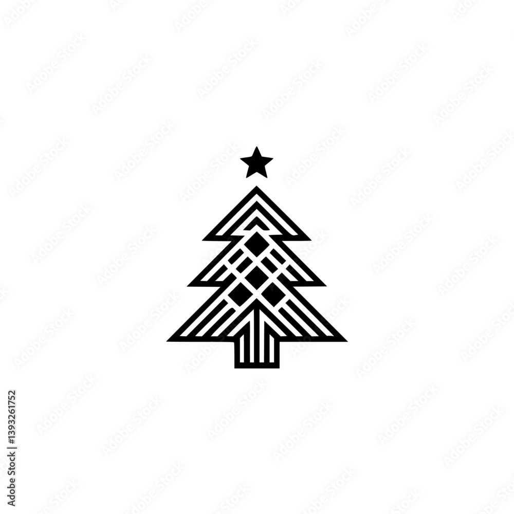 Fototapeta premium Minimalist Geometric Christmas Tree Logo on White