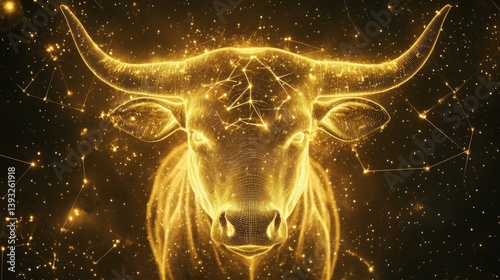 Obraz na płótnie Futuristic neon bull with constellations for creative modern designs w salonie