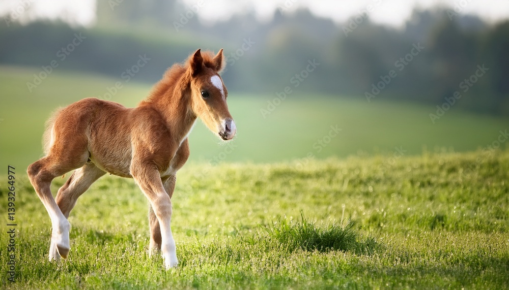 Fototapeta premium miniature foal on green field