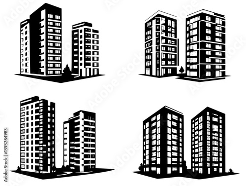Collection of Apartment complexes vector icons, Apartment complexes illustration art