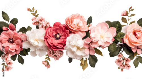 Floral arrangement with pink and white flowers, cut out transparent