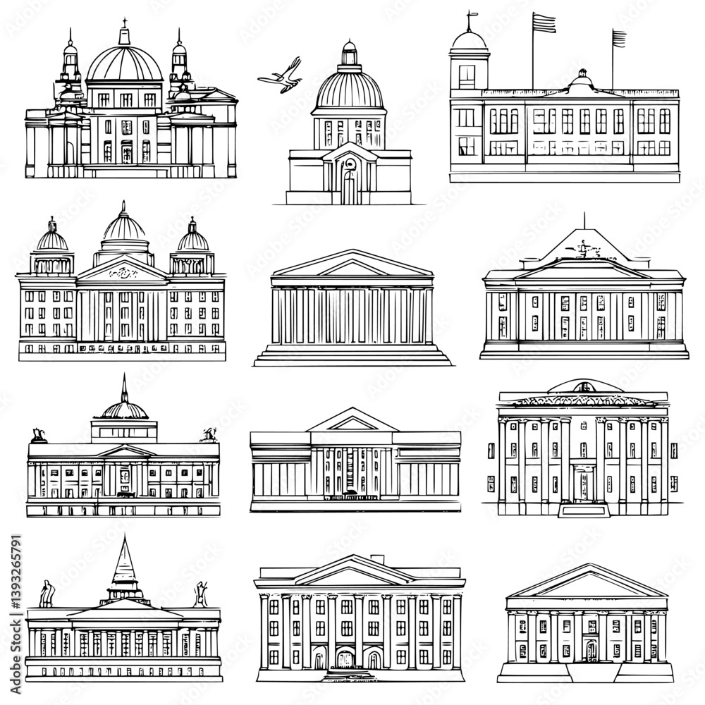Obraz premium Collection of Government buildings line vector designs, Government buildings vector illustrations