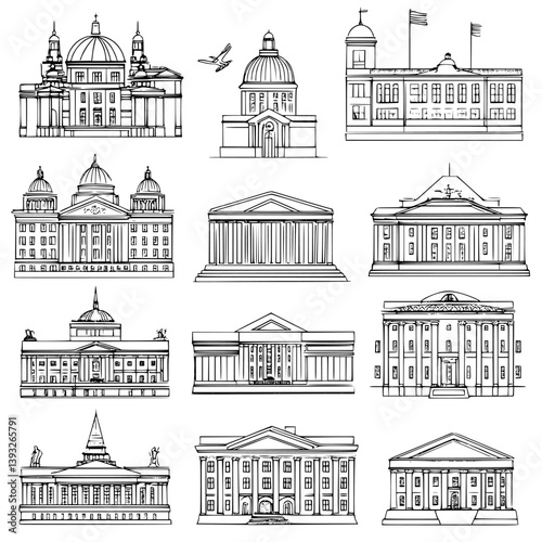Collection of Government buildings line vector designs, Government buildings vector illustrations
