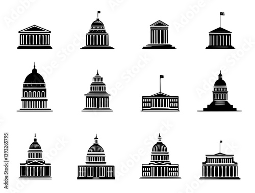 Collection of Government buildings vector icons, Government buildings illustration art