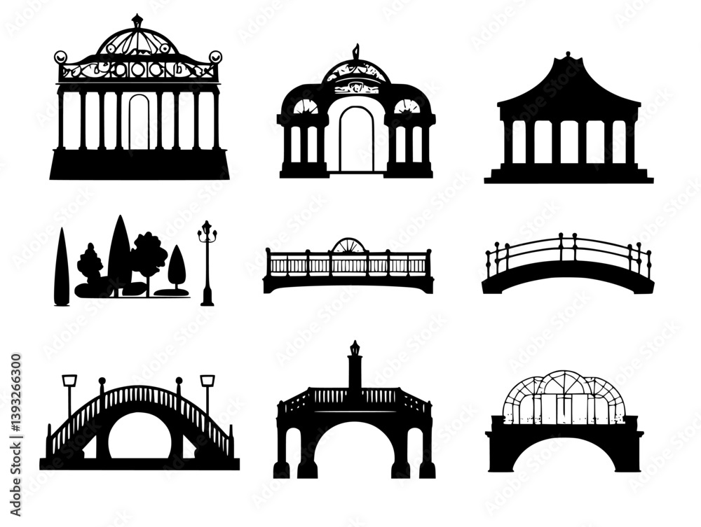 Fototapeta premium Collection of Parks Pavillions vector icons, Parks Pavillions illustration art