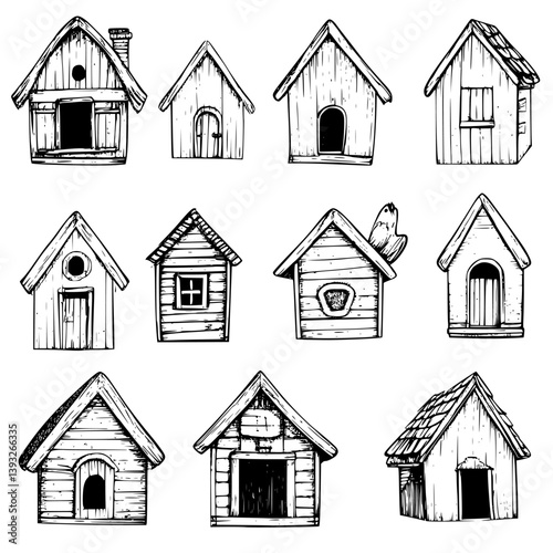 Collection of Poultry houses line vector designs, Poultry houses vector illustrations