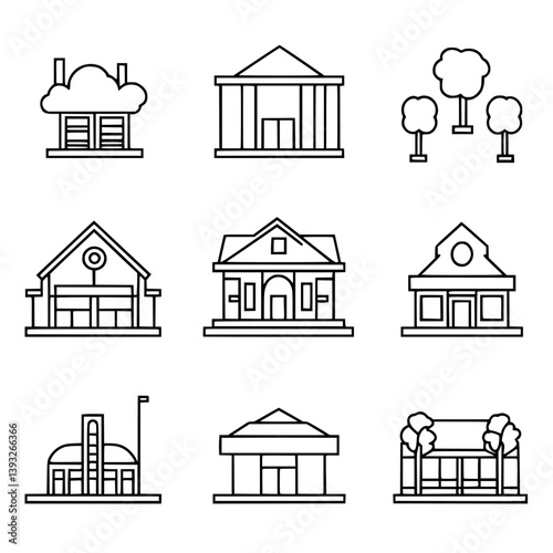 Collection of Recreational Buildings line vector designs, Recreational Buildings vector illustrations