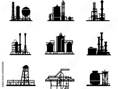 Collection of Refineries vector icons, Refineries illustration art