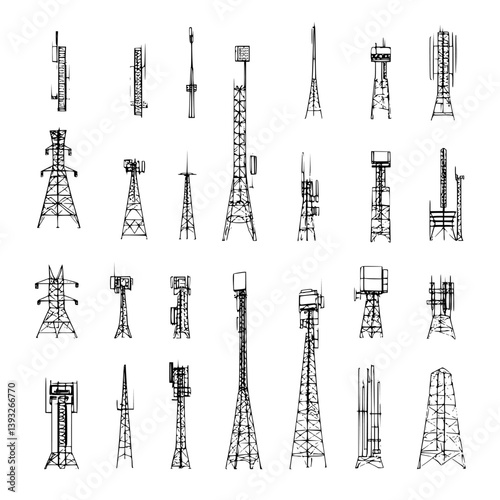 Collection of Telecommunication towers vector icons, Telecommunication towers illustration art