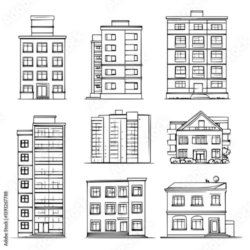 Collection of Apartment buildings line vector designs, Apartment buildings vector images