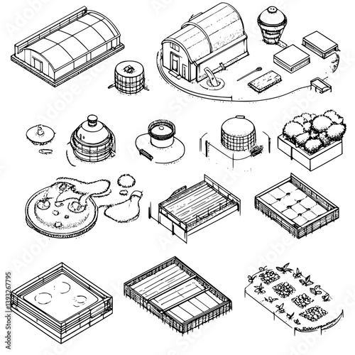 Collection of Aquaculture facilities line vector designs, Aquaculture facilities vector images