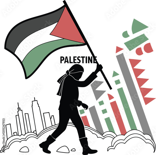 Palestinian Flag Silhouette of an Activist Holding Flag