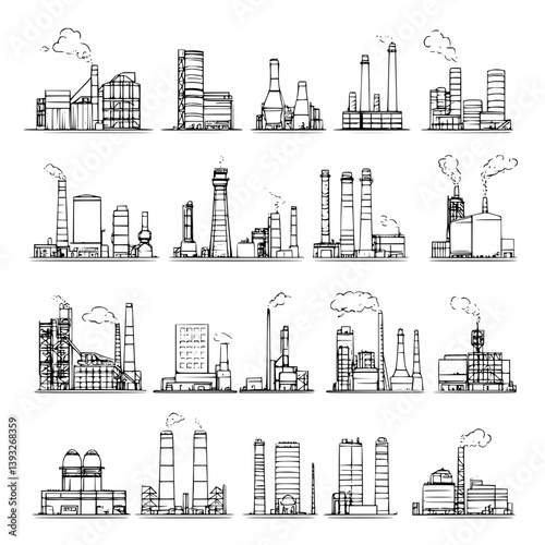 Collection of Factories line vector designs, Factories vector images