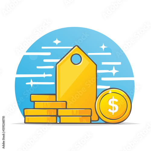 Minimalist vector logo of a customs price tag, clean flat design, no text, white background, business finance theme
