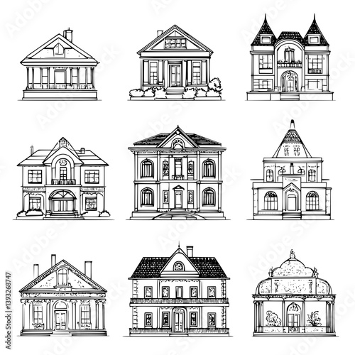 Collection of Mansions line vector designs, Mansions vector images