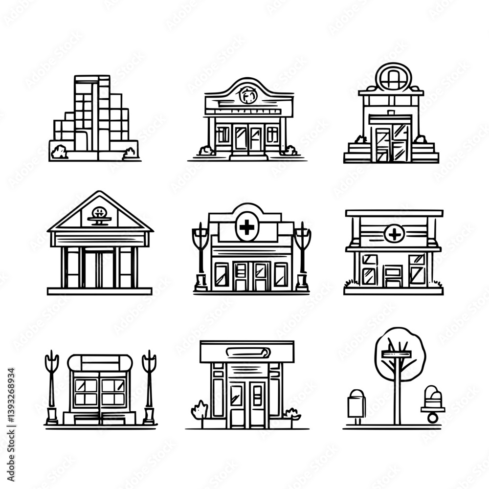 Fototapeta premium Collection of Pharmacies line vector designs, Pharmacies vector images