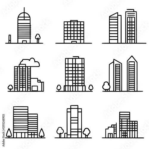 Collection of Office buildings line vector designs, Office buildings vector images