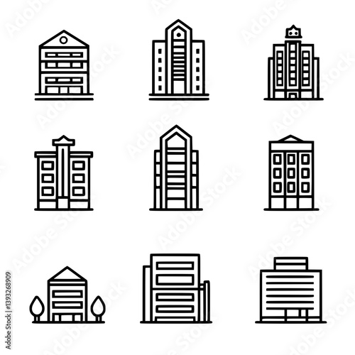 Collection of Other Building Types line vector designs, Other Building Types vector images