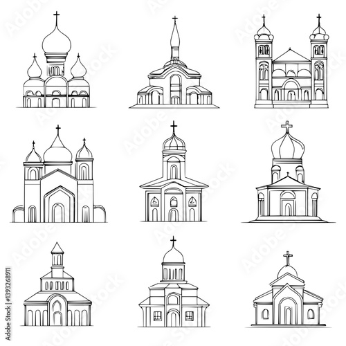 Collection of Monasteries line vector designs, Monasteries vector images