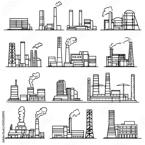 Collection of Power plants line vector designs, Power plants vector images