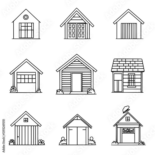 Collection of Sheds line vector designs, Sheds vector images