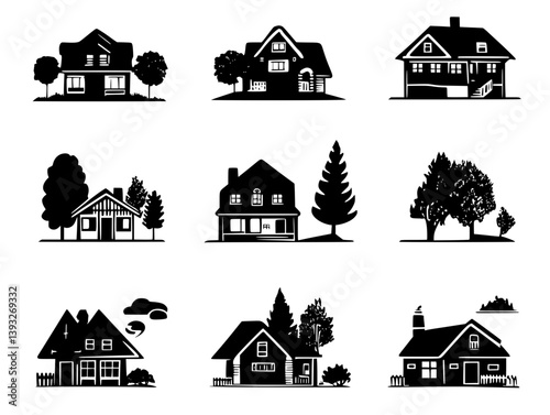 Collection of Sheltered housing vector icons, Sheltered housing vector graphics