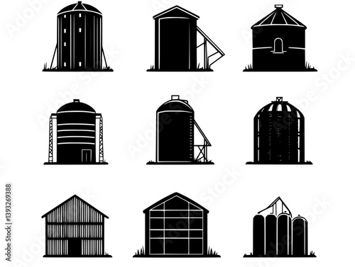 Collection of Silos vector icons, Silos vector graphics