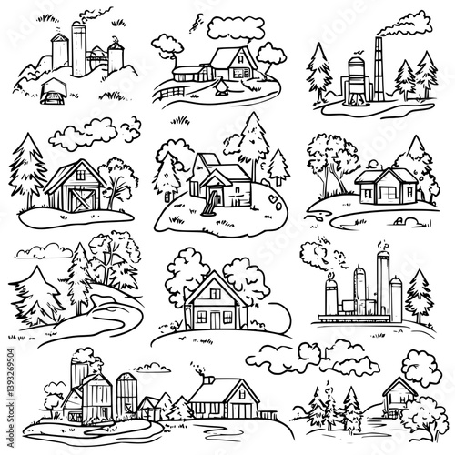 Collection of Timber mills line vector designs, Timber mills vector images