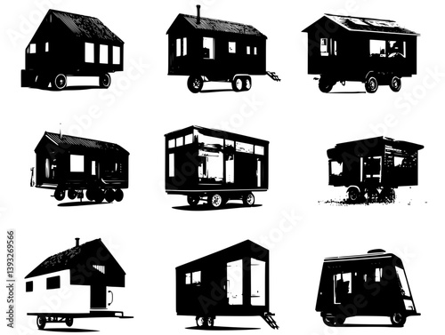 Collection of Tiny houses vector icons, Tiny houses vector graphics