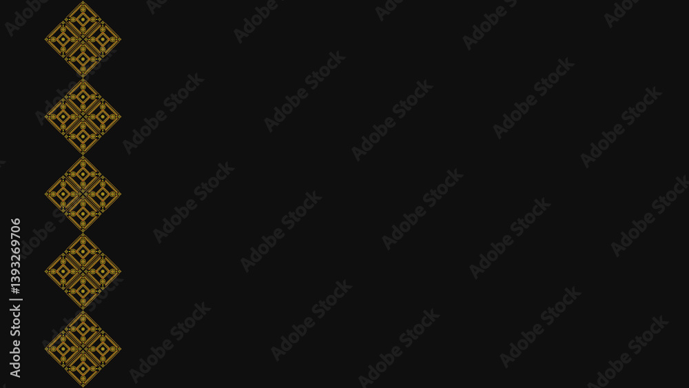 Fototapeta premium Ukrainian pattern. Ukrainian embroidery. Yellow patterns on a dark background. Wide background copy space