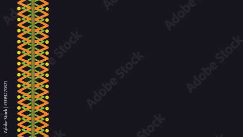 Ukrainian pattern. Ukrainian embroidery. Yellow patterns on a dark background. Wide background copy space