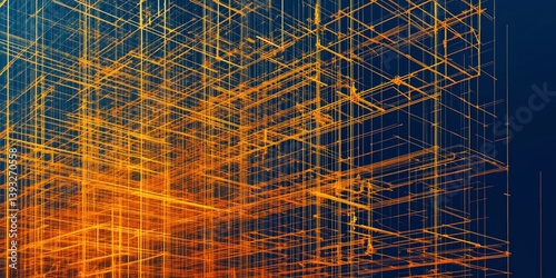 Intricate network of steel girders and scaffolding showcasing a modern construction site photo